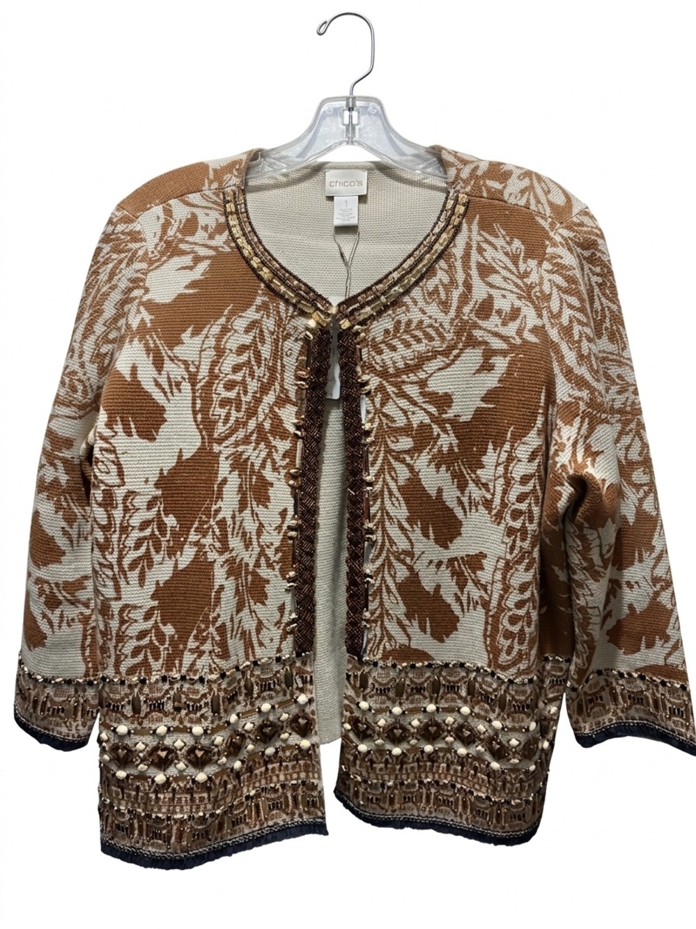 Chico's size 1 Beaded Open Front Cardigan